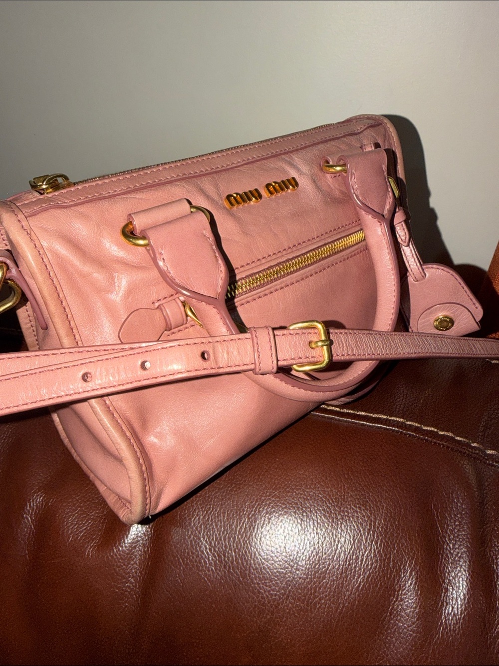 ‼️Authentic Miu Miu Pink Vitello Leather Satchel Handbag Crossbody Bag - Picture 8 of 15